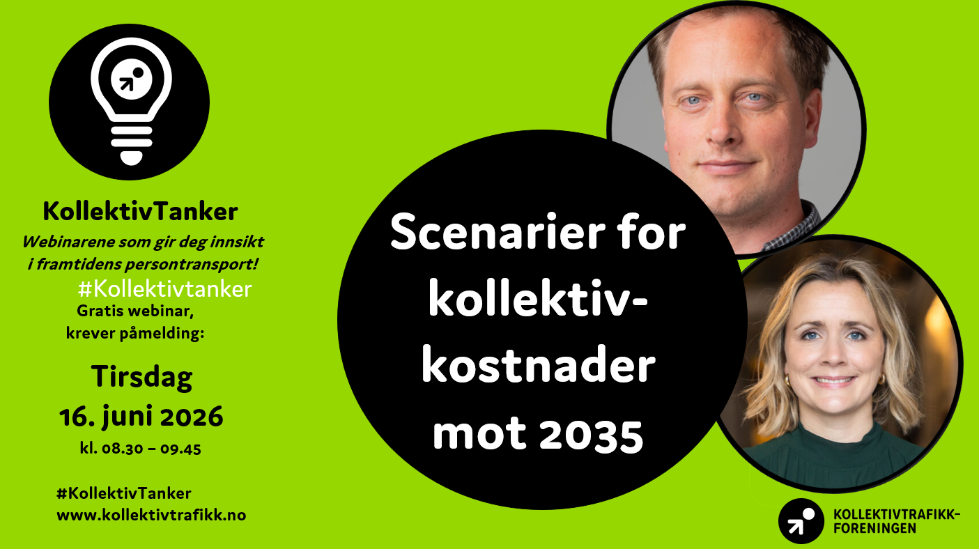 Se opptak fra #KollektivTanker 16. juni: Scenarier for kollektivkostnader mot 2035